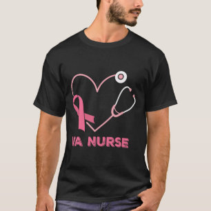 Va Nurse Heart Stetoscope Rosa Ribbon Cute Breast T Shirt