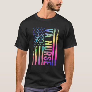 VA Nurse Tie Dye Colorful American Flagga Patrioti T Shirt