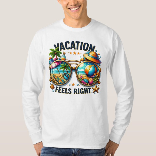 Vacation Feels Right Basic Long Sleeve USA T Shirt (Framsida)