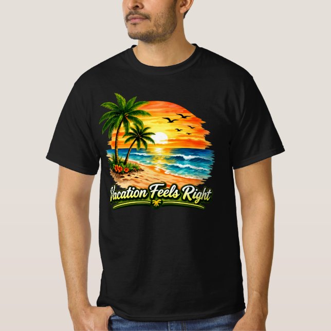 Vacation Feels Right Black Men's Value T-Shirt USA (Framsida)