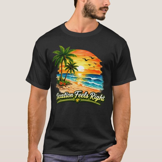 Vacation Feels Right Dark Cotton T-Shirt USA (Framsida)