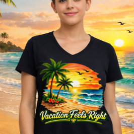 Vacation Feels Right Ocean Sunset V-Neck Tee USA