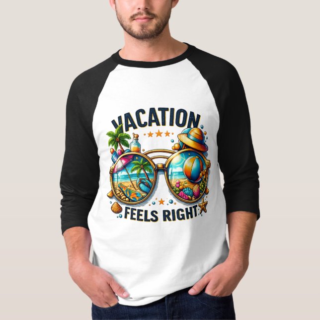 Vacation Feels Right Raglan T-Shirt USA (Framsida)