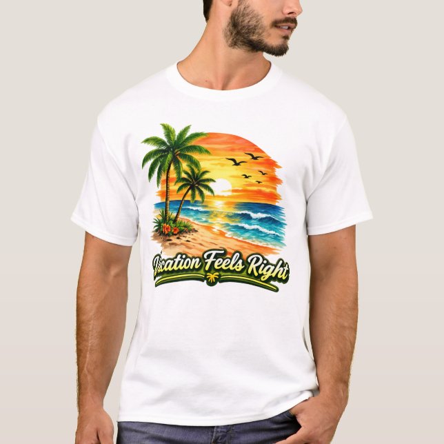 Vacation Feels Right Unisex Basic T-Shirt USA (Framsida)