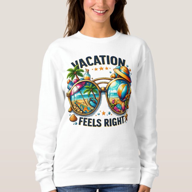 Vacation Feels Right Women’s Basic Sweatshirt USA T Shirt (Framsida)