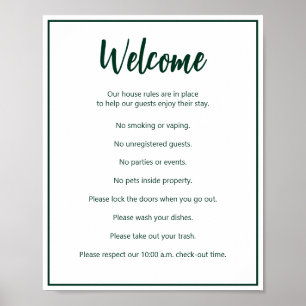 Vacation House Regler Mörk grönt and White Templat Poster