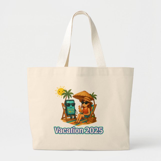 Vacation Mode Tote Bag – Fun Beach Vibes Digital A Jumbo Tygkasse (Framsidan)
