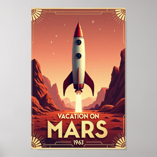 Vacation on Mars : 1963 Retro Space Travel Poster (Framsidan)