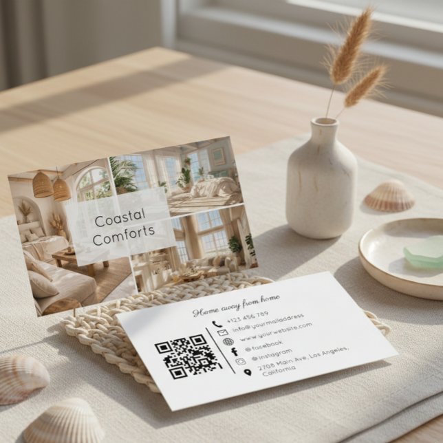 Vacation Rental Beach House QR Code Business Card Visitkort (Skapare uppladdad)