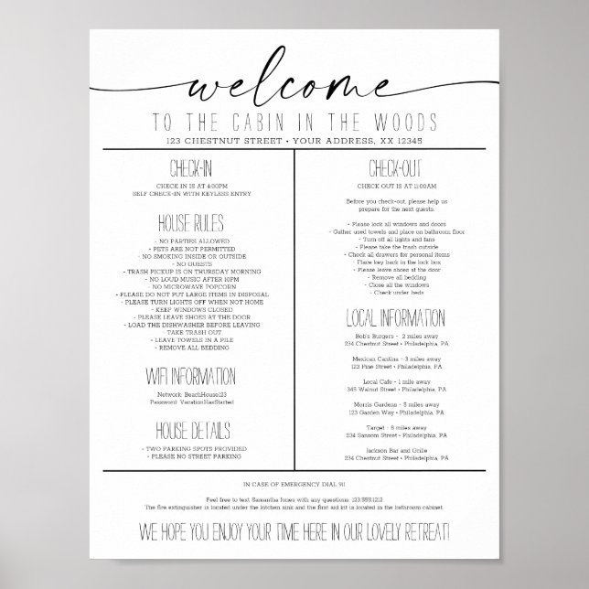 Vacation Rental Welcome Guide House Regler Poster (Framsidan)