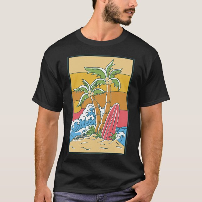 Vacay Mode Tropical Summer Vacation Sunset Retro T Shirt (Framsida)