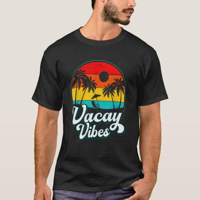 Vacay Vibes Retro Handflatan Träd Sunset Beach Vac T Shirt (Framsida)