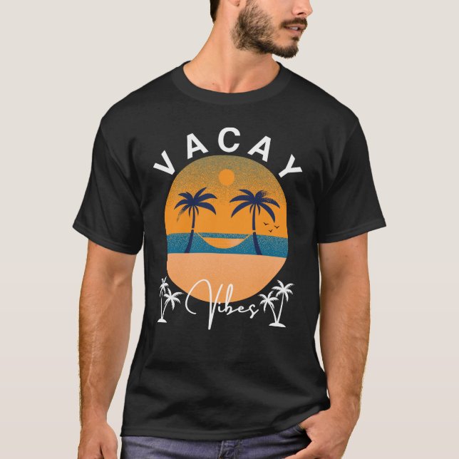 Vacay Vibes Sunset och Handflatan Träd Manar T Shirt (Framsida)