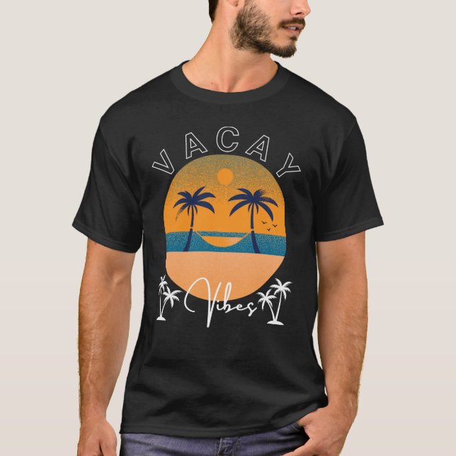 Vacay Vibes Sunset och Handflatan Träd Manar T Shirt (Framsida)