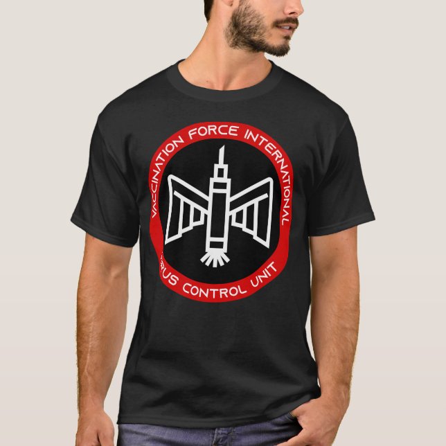 Vaccinationskontrollenhet. Sci Fi Emblem. T Shirt (Framsida)