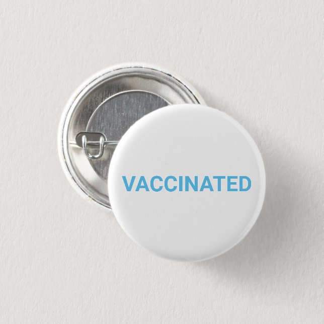 Vaccinerad, ljusblå, vit knapp (Framsida & baksida)