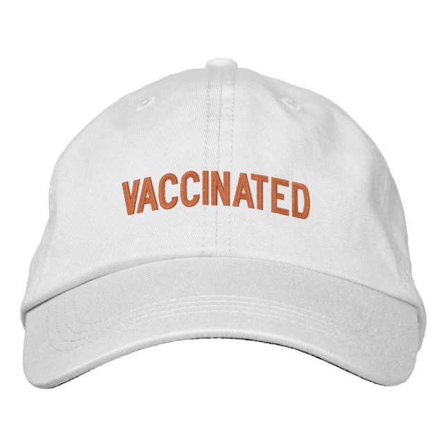 Vaccinerad, orange grått broderad keps (Framsida)