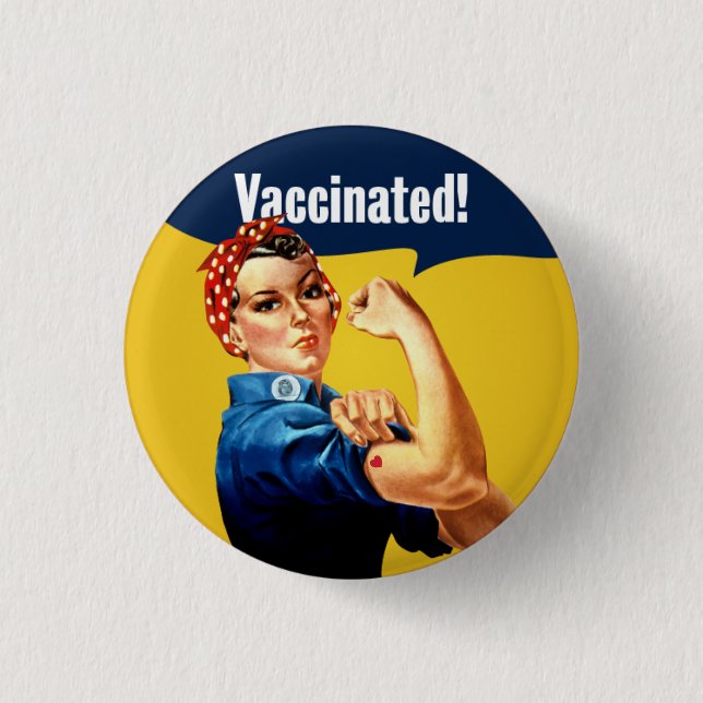 Vaccinerad Rosie Riveter Button med hjärta Knapp (Framsida)