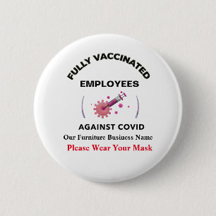 Vaccinerade affärsanställda mot Covid-knapp Knapp