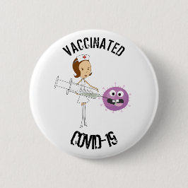 Vaccinerat COVID-19 6 cm rund bricka Knapp