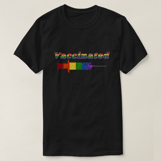 Vaccinerat HBT-Pride i Glitter Rainbow T Shirt (Design framsida)