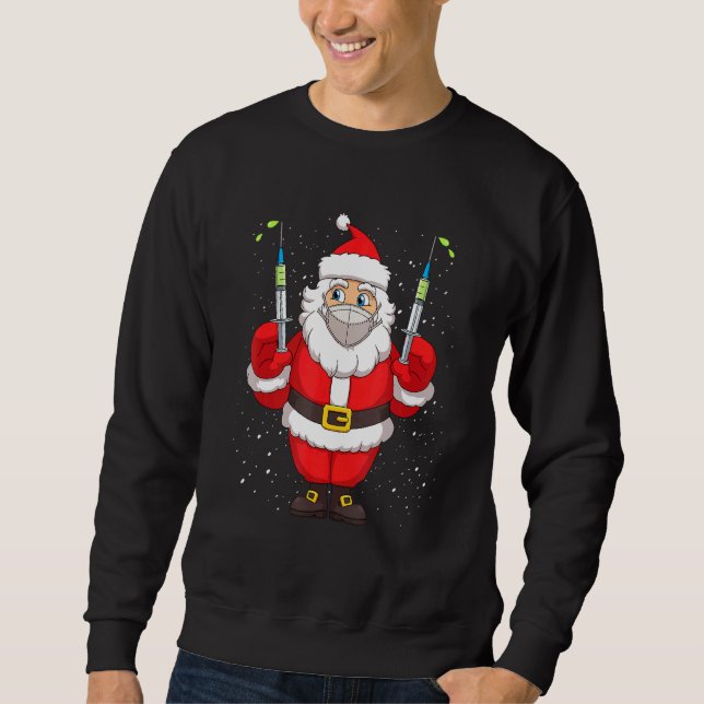 Vaccinerat Jultomten i Ansikte Mask Merry Christma Lång Ärmad Tröja (Framsida)
