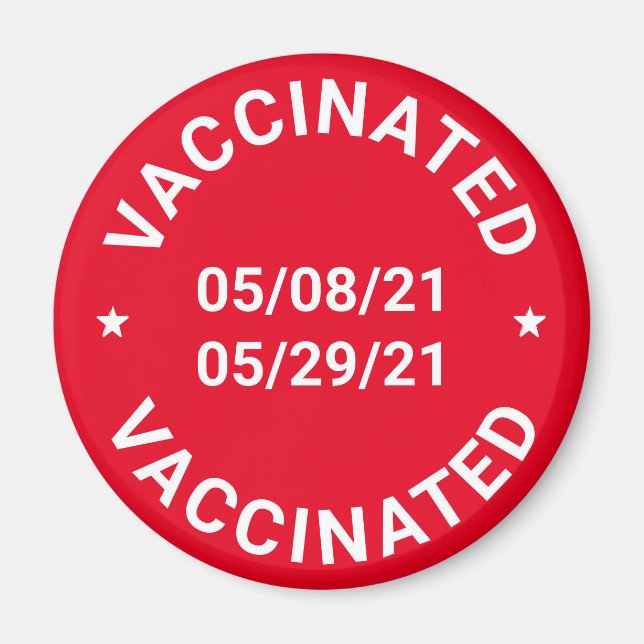 Vaccinerat med anpassningsbar data och röd text magnet (Framsidan)