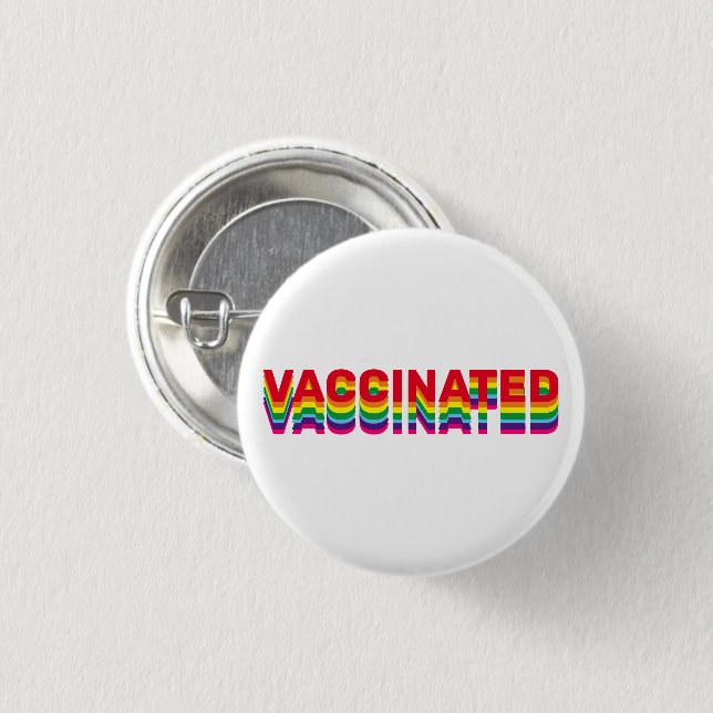 Vaccinerat pride lgbt gay queer rainbow retro knapp (Framsida & baksida)