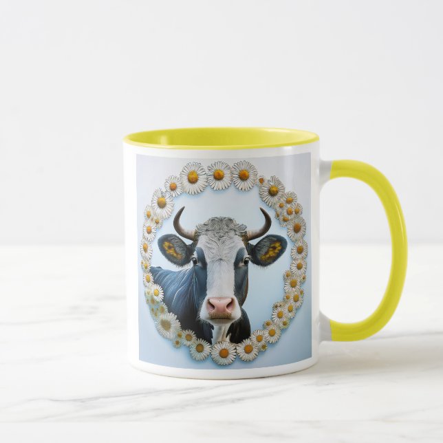 Vache avec une couronne de marguerites. mugg (Höger)