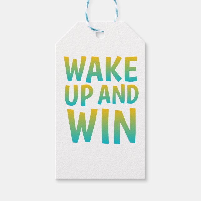 Väck dig upp och vinn motiverande typografi presentetikett (Framsidan)