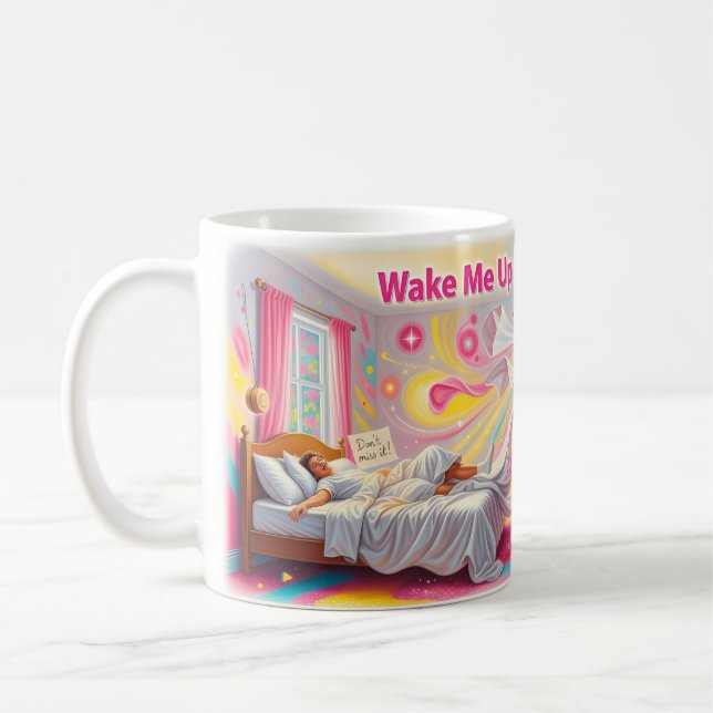 Väck mig innan du går - Go Go Rolig Pop-mugg Kaffemugg (Vänster)