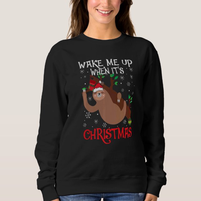 Väck mig när det är julpyjamas för latmaskar t shirt (Framsida)