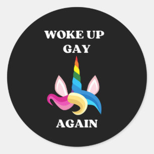 Väck upp gay igen Färglös enhörning Runt Klistermärke