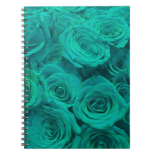 Vackal teal grönt ro teal-blommor anteckningsbok med spiral