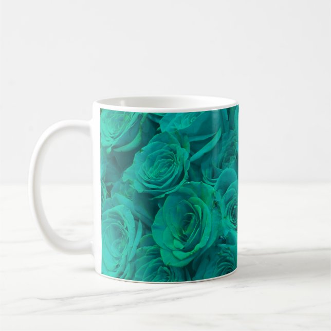 Vackal teal grönt ro teal-blommor kaffemugg (Vänster)