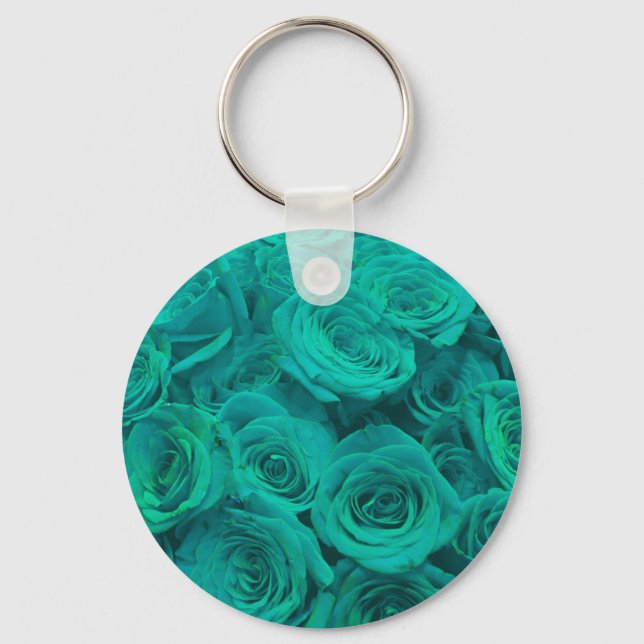 Vackal teal grönt ro teal-blommor nyckelring (Framsida)