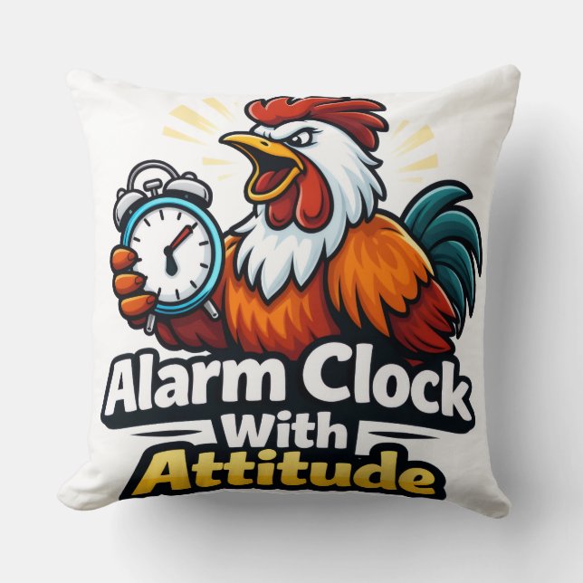 Väckarklocka med attityd, eldkastare-citat. kudde (Framsida)