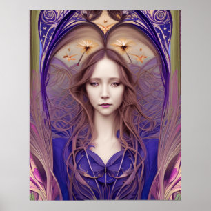 Vackblå Art nouveau blå lila Poster