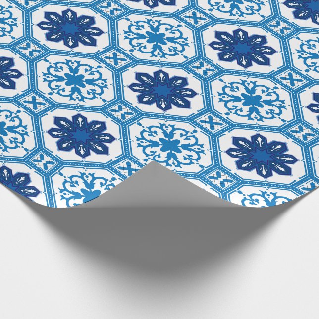 💙 Vackblå Azulejos I Wrapping Papper Presentpapper (Hörn)