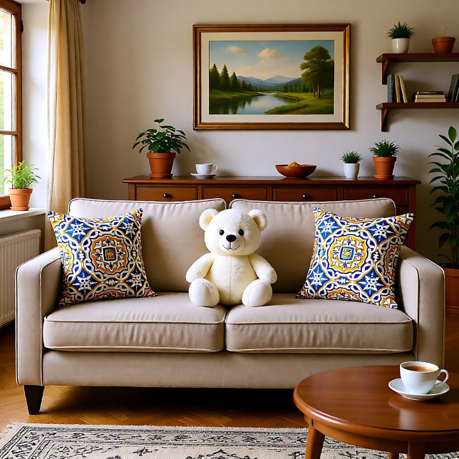 💙 Vackblå Azulejos IV medelplatta Kudde (Beautiful blue Azulejos IV medium tile Throw Pillow)