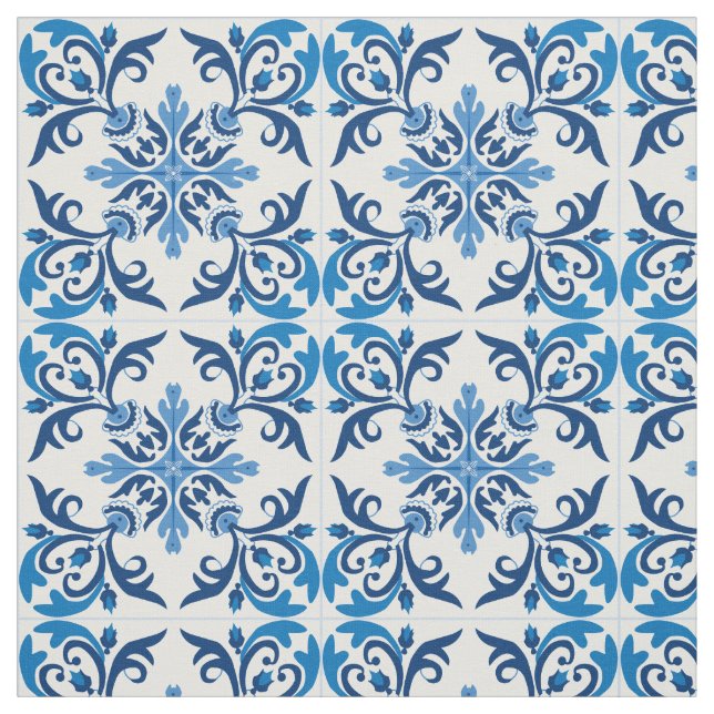💙 Vackblå Azulejos, storlek duk Tyg (Provkarta)