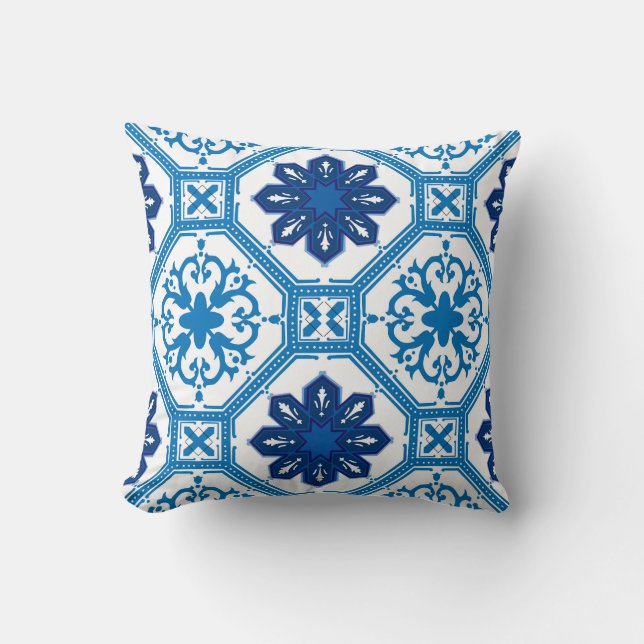 💙 Vackblå Azulejos, XL storlek Kudde (Framsida)