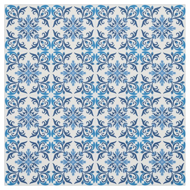 💙 Vackblå Azulejos, XS-plattans storleka struktur Tyg (Provkarta)