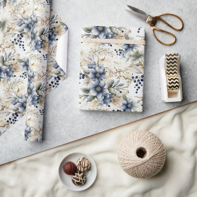 Vackblå jul Baubles Julafton Flowers Presentpapper (Hantverk)