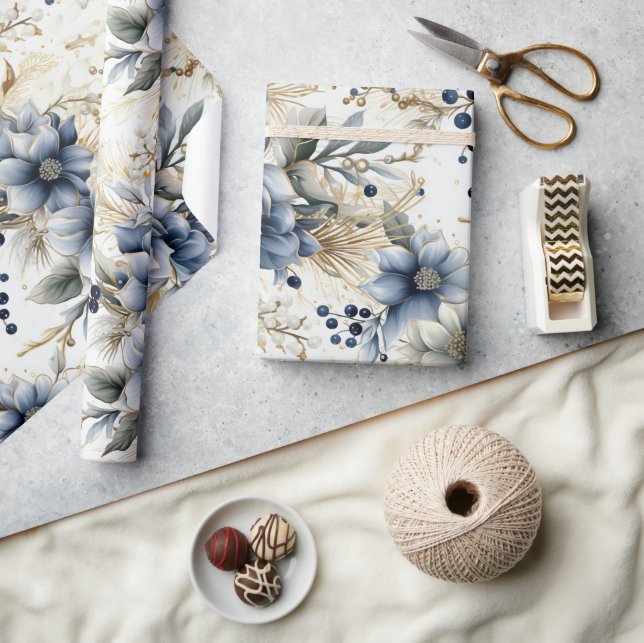 Vackblå jul Baubles Julafton Flowers Presentpapper (Hantverk)