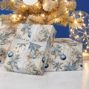 Vackblå jul Baubles Julafton Flowers Presentpapper