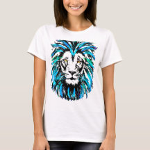 Vackblå Lejon på vit T-Shirt