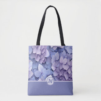 Vackblå Lila Hydrangea Monogram Tygkasse