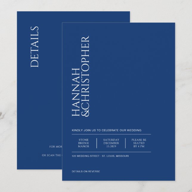 Vackblå med QR-kod Bröllop Inbjudningar (Fram/baksida)