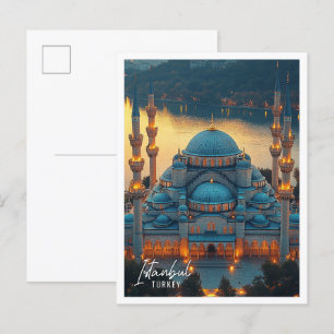 Vackblå moské Istanbul Turkiet Vykort